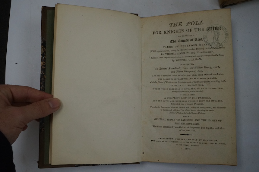 [Poll Books] - The Poll for Knights of the Shire to represent the County of Kent; in which is inserted, not only the names of the electors and candidates, but also every person's free-hold and place of abode. Taken at Ma